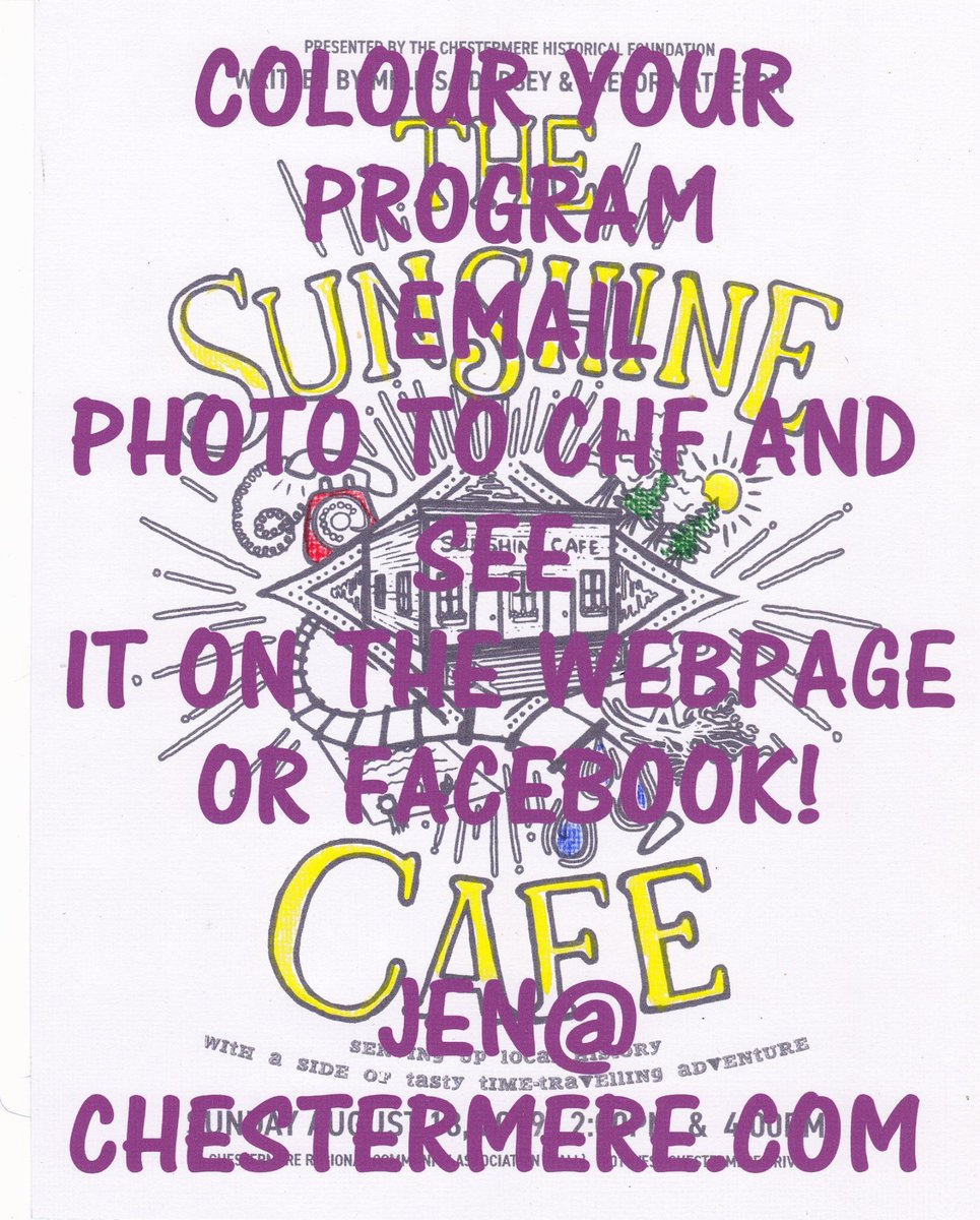 JPeddlesden's tweet photo. The Sunshine Cafe online tickets today til 11 am then at the door!  https://t.co/8HcguzEE9j Colour your program take a photo and send to CHF for our webpage and media! https://t.co/m5zjxE0n8E