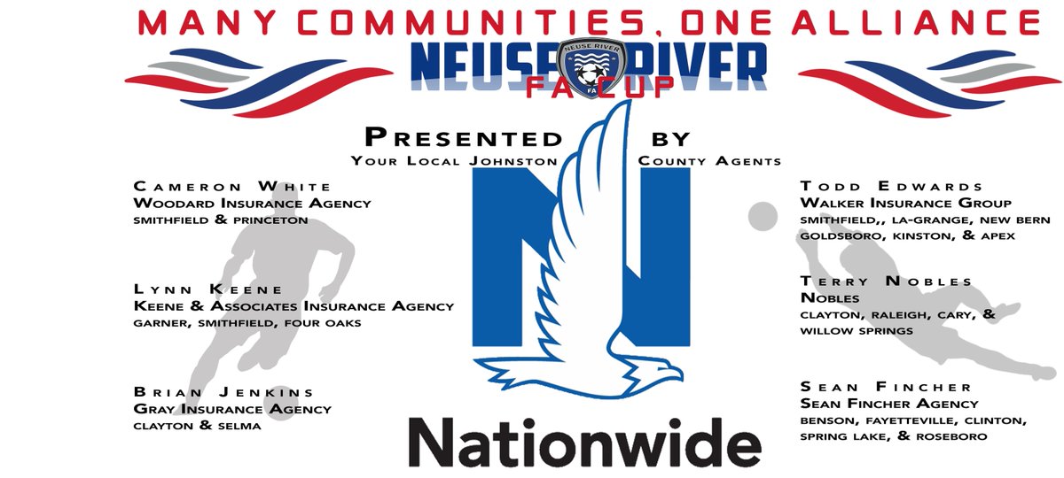 neuseriverfa's tweet photo. Counting down the hours until the #2019 Neuse River Cup kick-off - Monday, August 18, 7:00pm. Thanks to our Presenting S'ponsor, Nationwide and these local agents, who understand the importance and invest in youth sports in the communities we serve. #manycommunitiesonealliance https://t.co/XbEgXJLyBq