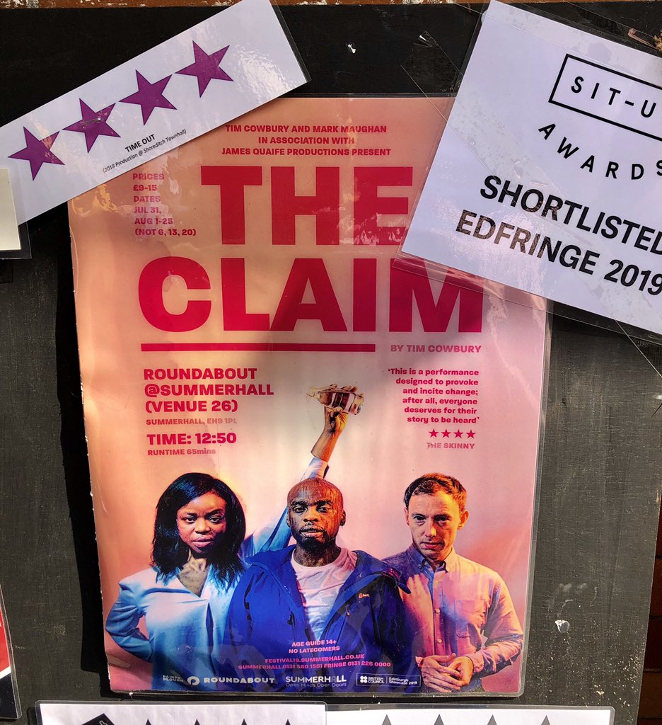 Lon/Edi19 Day13/Show31: @TheClaimShow @painesplough roundabout @Summerhallery - Clever absurdist script, tightly performed. Really exposes the frustration asylum seekers must feel trying to get the bureaucracy to understand their story and needs.   #HowManyShowsIn16Days?