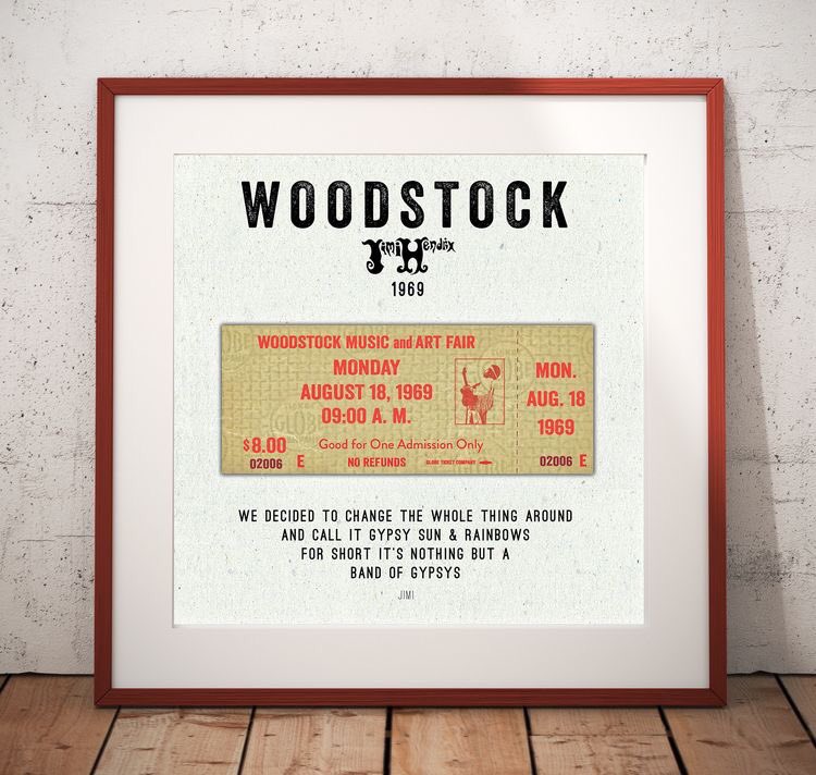 On this day 50 years ago, Jimi Hendrix played one of the most iconic sets in rock history at Woodstock. I created this piece of memorabilia based on the original Woodstock tickets. #Woodstock50 #Woodstock #JimiHendrix #Peace #Love #Music #OnThisDay #Guitar