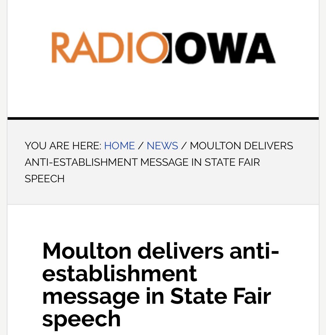 mattcorridoni's tweet photo. #ICYMI some headlines from @sethmoulton โs #DMRSoapbox appearance at the @IowaStateFair #IACaucus https://t.co/zCSYLH7wEU