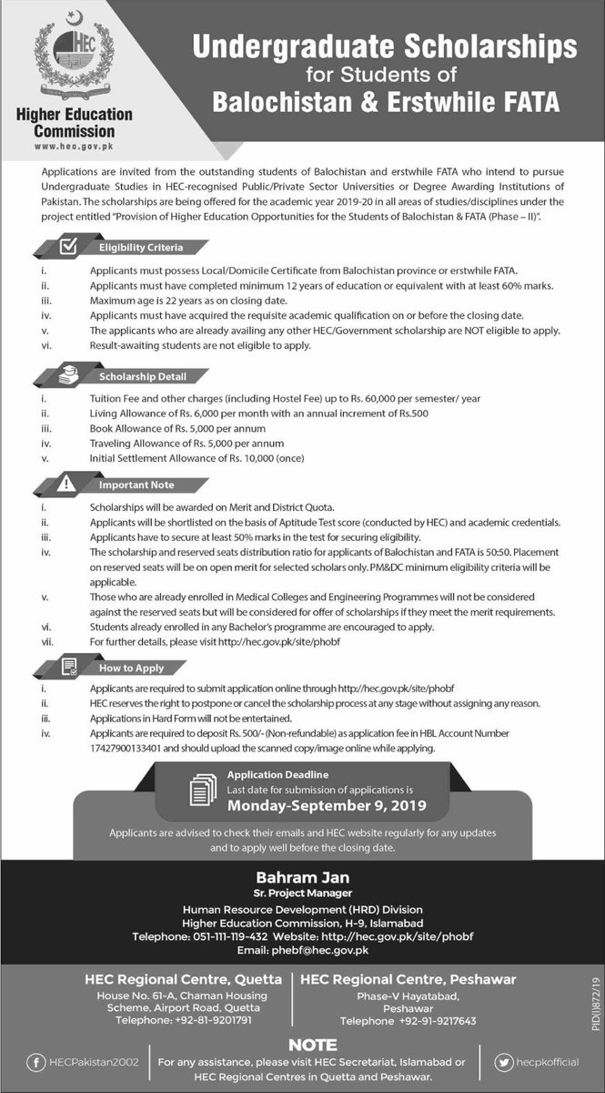 FoundationPep's tweet photo. Undergraduate #Scholarship for #Students of #Balochistan and #FATA
Last date to Apply : Sep 09, 2019 https://t.co/VLVirPDwCU