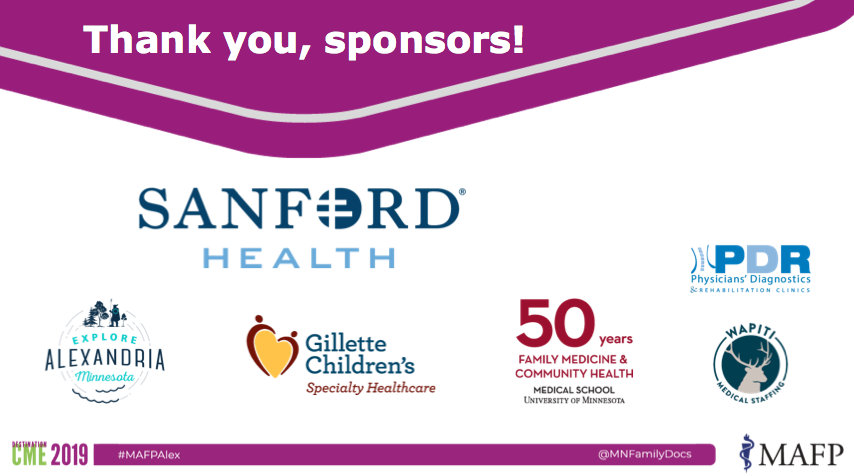 MNFamilyDocs's tweet photo. Thank you to our wonderful sponsors at #MAFPAlex! We appreciate your support of family medicine & family docs in Minnesota. https://t.co/gLfZeQuCda