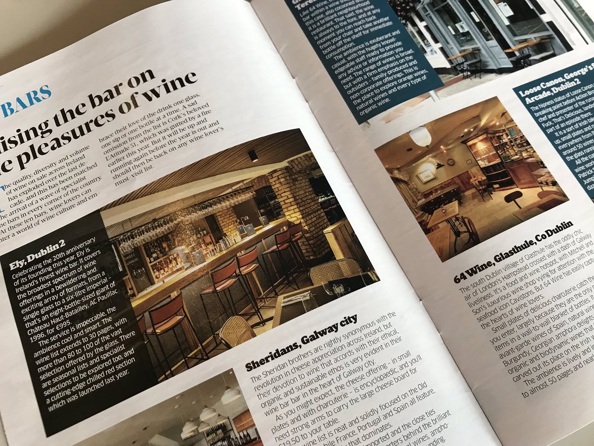 elywinebars's tweet photo. ‘Ely is Ireland’s finest wine bar.’ #SBPBars #ELYWINEBAR #Dublin and #ELY64 @64_Wine Thank you @sundaybusiness @tomasclancy @jozeemac @emmetjryan & @gnelis and in brilliant company too @blackpigwinebar @PigletWineBar @GreenManWines1 @SheridansCheese +++ https://t.co/I8oD9r0ypZ
