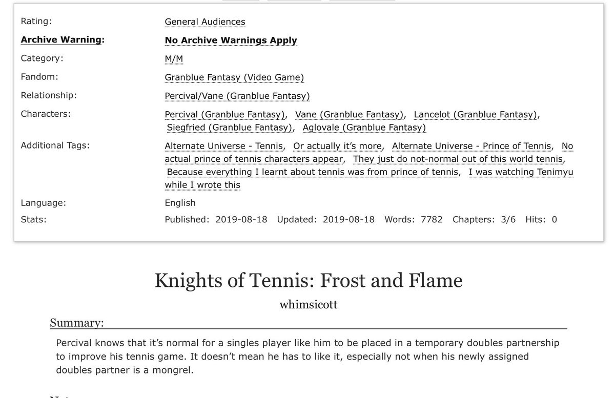 ukanomiyaki's tweet photo. [granblue fantasy / fic] #VanePercy #VanePaa (though it’s very G so really you can read it as a friendship is magic sports AU too...)

A GBF (Prince of) Tennis AU focused mostly on Percival and the Dragon Knights!

Read: https://t.co/AHPxPcaFgs https://t.co/ILkmMEFKUj
