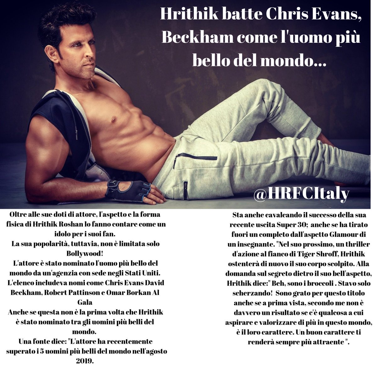 HRFCItaly's tweet photo. #Hrithik beats Chris Evans, Beckham to be 'world's most handsome man...
Full article with Italian translation 😍😍😍👍👍👍👏👏👏 https://t.co/8mZcEY7nZ8