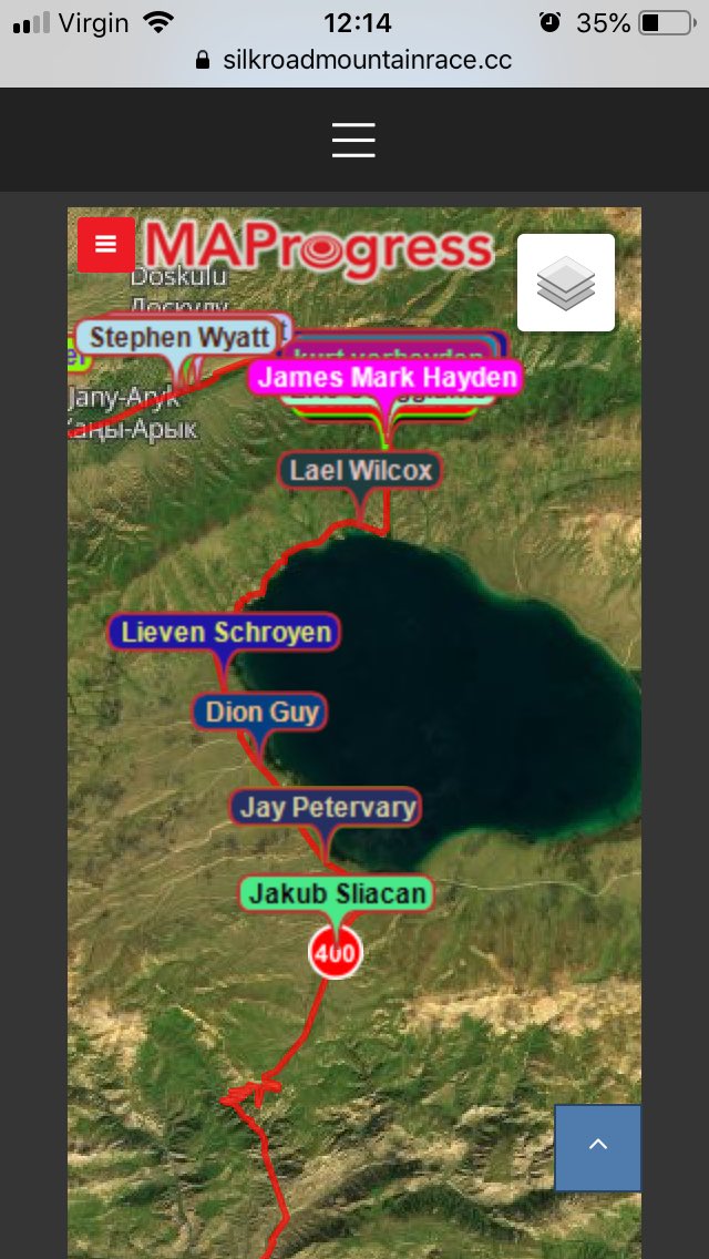 StaffNurseMike's tweet image. Dot-watching the #SRMR2019 and @JamesMarkHayden doing great! Last I checked he was 8th, and #laelwilcox who I’m also rooting for was just ahead. This was just before the 400km mark.