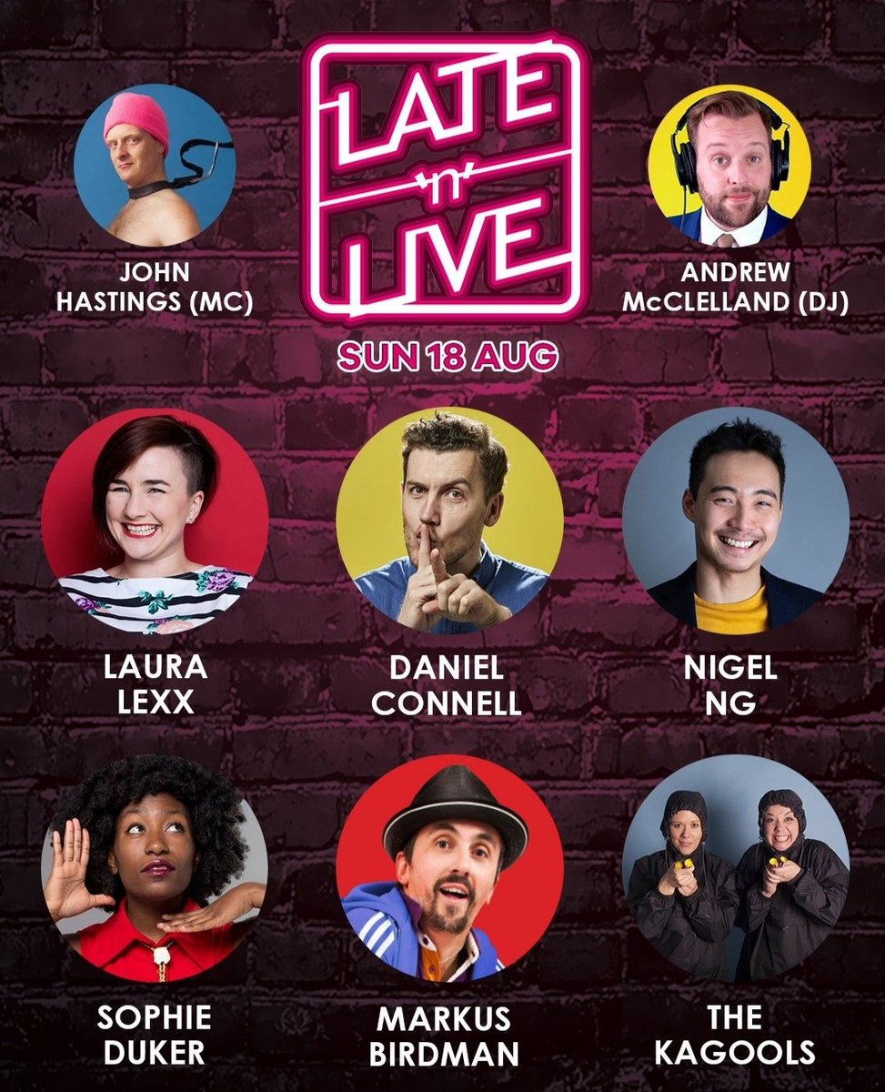 Have you experienced Late'n'Live yet? 👊

Join MC <a href="/thejohnhastings/">john “buttface” hastings</a> tonight with live comedy from <a href="/lauralexx/">Laura Lexx - Touring NOW!</a>, @DanielC0nnell3, <a href="/MrNigelNg/">Nigel Ng (Uncle Roger)</a>, <a href="/sophiedukebox/">DUKER</a>, @birdmanwatching &amp; @TheKagools followed by the legendary DJ <a href="/Andy_McClelland/">Andrew McClelland</a> 💃🎶

🎟 bit.ly/LATENLIVE2019 | Teviot, 1-5am