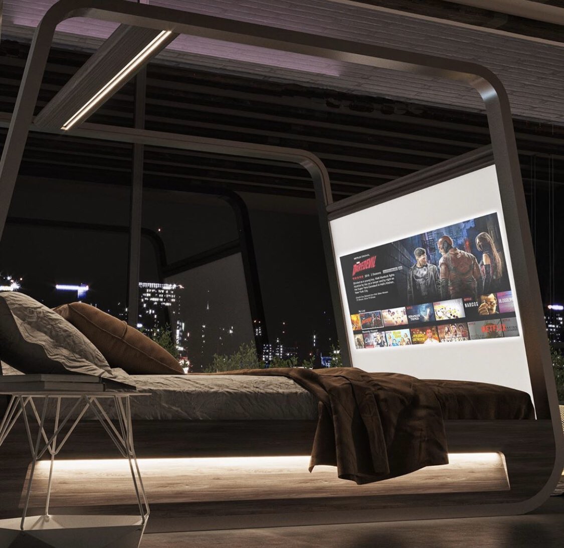 Smart bed with a built-in 4K projector