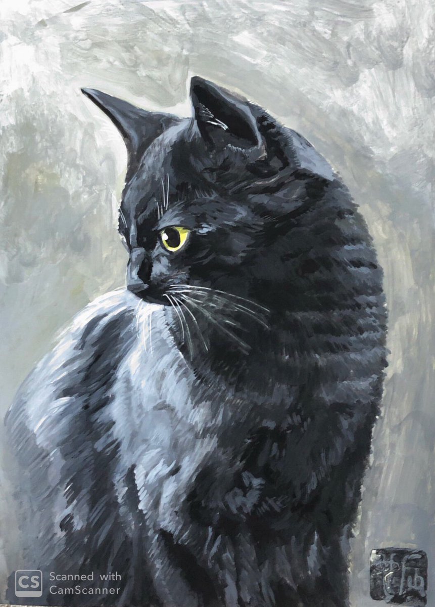 鬼辰カケル アクリル画 黒猫感謝の日 今まで描いた黒猫集めてみました 黒猫さんは カッコいいですね