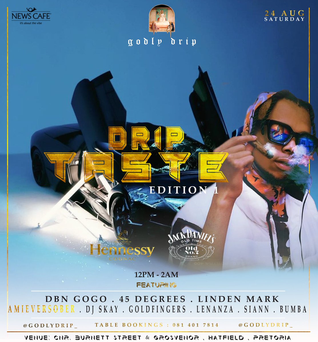 amieversober's tweet photo. Got some crazy shit planned with the gang @GodlyDrip_ @LVMH @JackDanielsSA 🔥🤒 this Saturday 24 August @ News Cafe Hatfield 🏤🍾
Come through looking delicious, you know the vibes 🥂🍥 https://t.co/fF7Ta76fnb