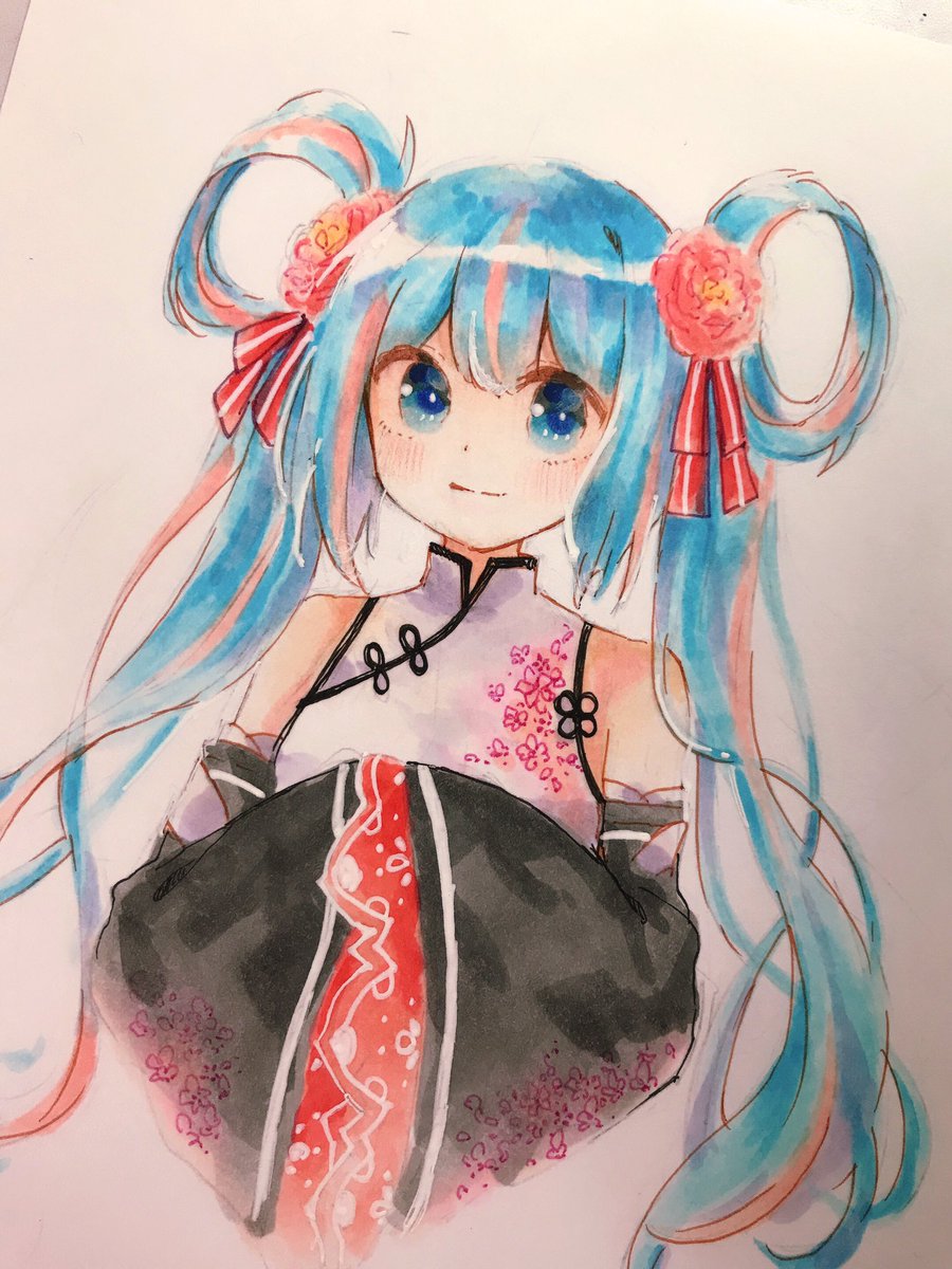 hatsune miku 1girl solo hair ornament flower hair flower upper body long hair  illustration images