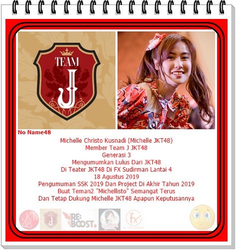 name48_no's tweet photo. @Michellisto 
@Michellisto_INA
@michellisto_CRB
@_JKT48TeamJ 
@JAttack_
@J_Affiliation
@UNTAR48
@LadaHitam_Squad
@FG48_JKT 
@JKT48Pekanbaru
@helloheysunday
@JKT48Situbondo
@Fjkt48Serang

#TerimakasihMichelle https://t.co/VNBNA0IRpO