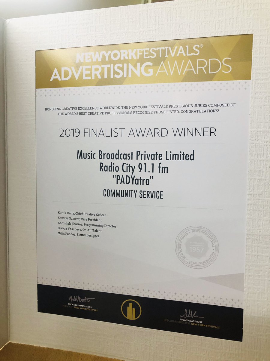 iamdivya's tweet photo. Thank you @NYFRadioAwards for acknowledging our first step towards a bigger issue of #menstruation ! #padyatra has started with you @drsurbhisingh22 and let’s just keep walking:) No shame in bleeding! @radiocityindia @rjramitjain  @rjabhishek @kanwarsameer https://t.co/vS5BLeix4G