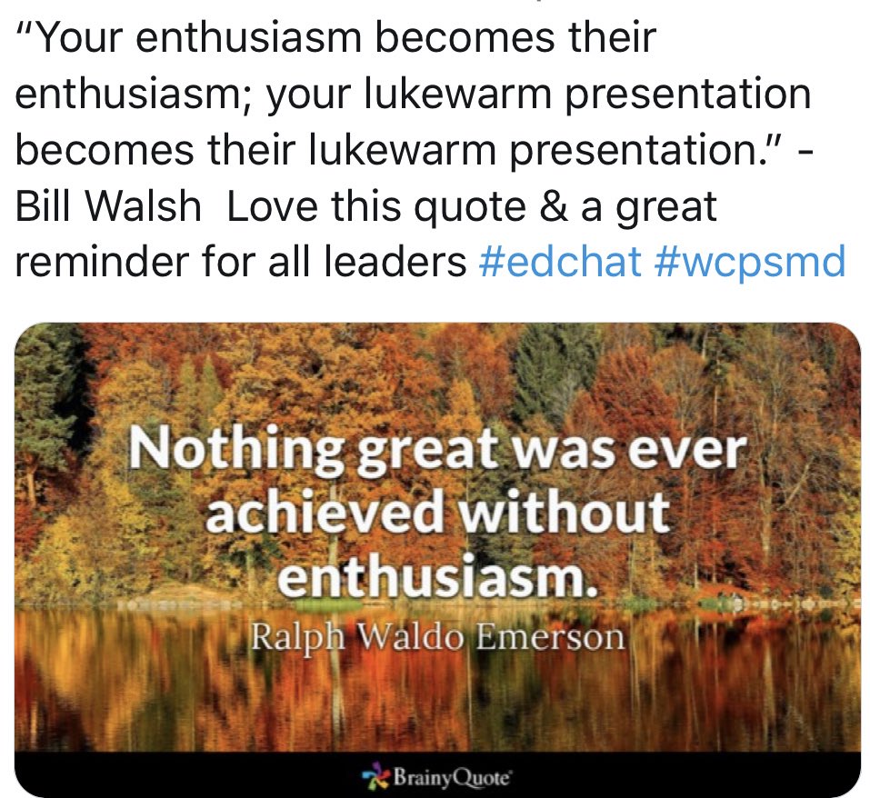chrisclinewcps's tweet photo. Great reminders as first days of school are approaching via @gcouros @stumpteacher &amp; Ralph Waldo Emerson &amp; Bill Walsh  Relationships, physical space, engaging Ss, &amp; enthusiasm #Wcpsmd #edchat https://t.co/Hh3BOnQ8oS