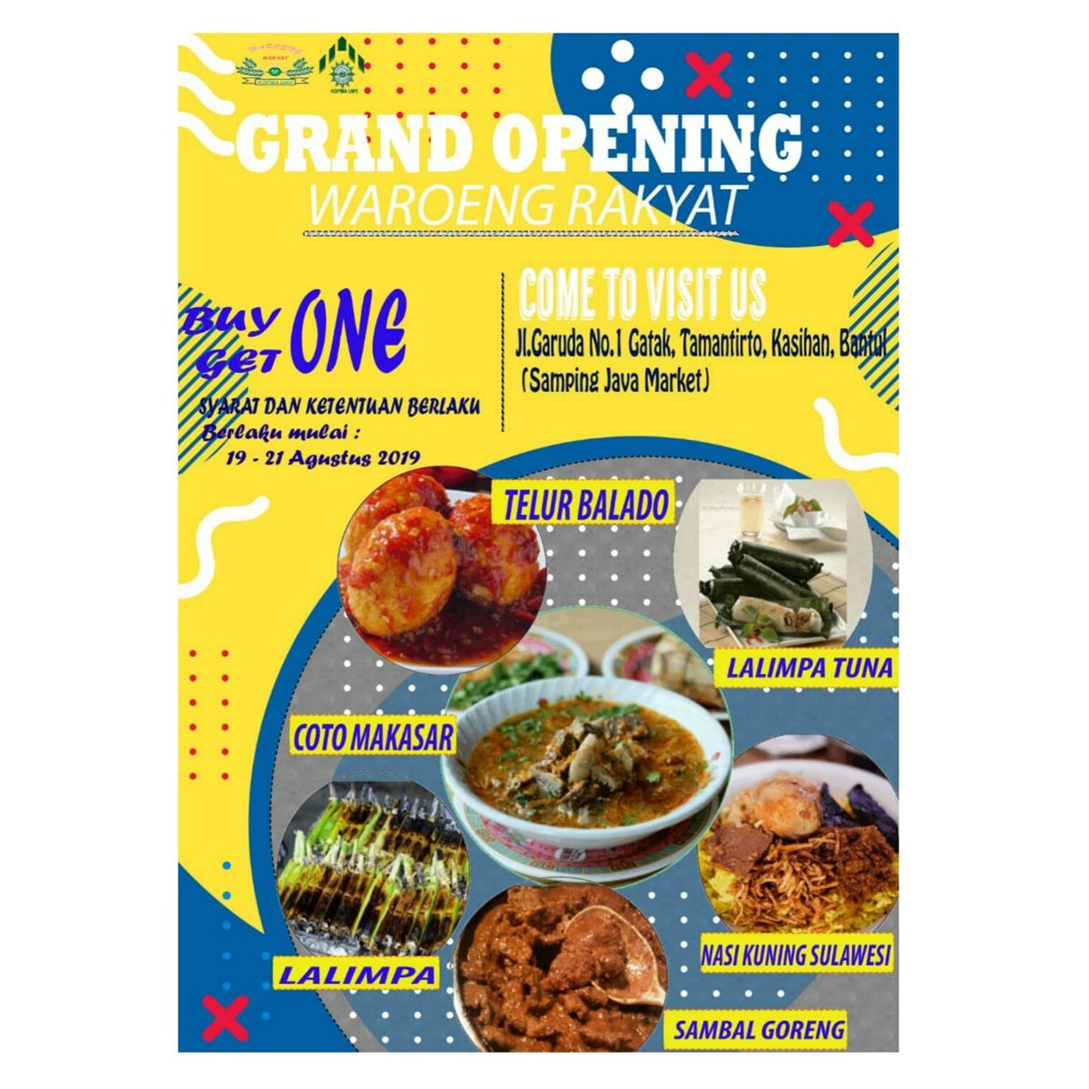 KOPMA_UMY's tweet photo. Yukkk jangan lupa mampir Opening Waroeng Rakyat BUY ONE GET ONE #kulinerjogja 
#sotomakasar 
#telurbalado 
#sambalgoreng 
#lalimpa https://t.co/3bGYLZGBpS
