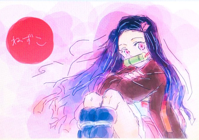 おりさんがTwitterに投稿した竈門禰豆子(鬼滅の刃)のイラスト。