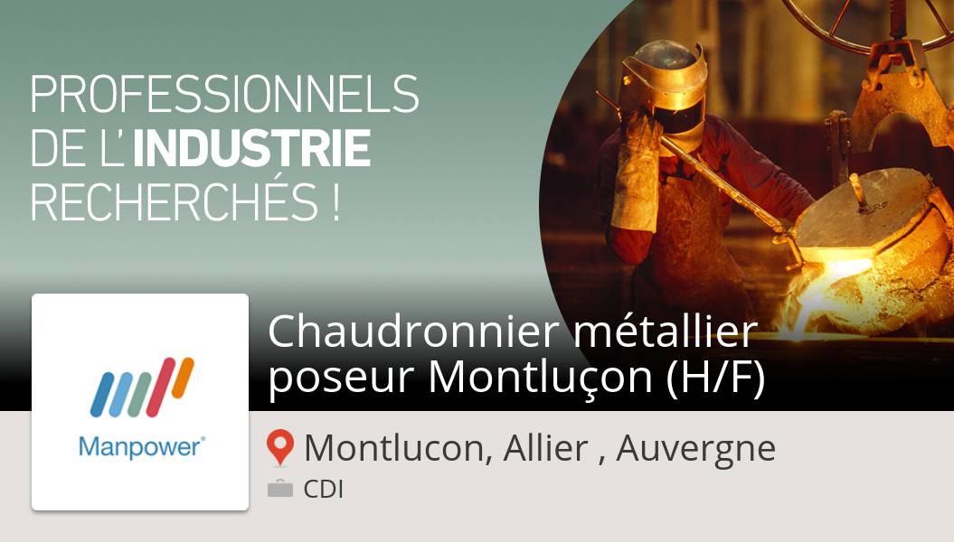 IsabelleManpo's tweet photo. #ManpowerFrance recrute un(e) Chaudronnier métallier poseur Montluçon (H/F), postulez dès maintenant ! (#MontluconAllierAuvergne) #job https://t.co/YTFtNQNyja https://t.co/TrDgS6bive