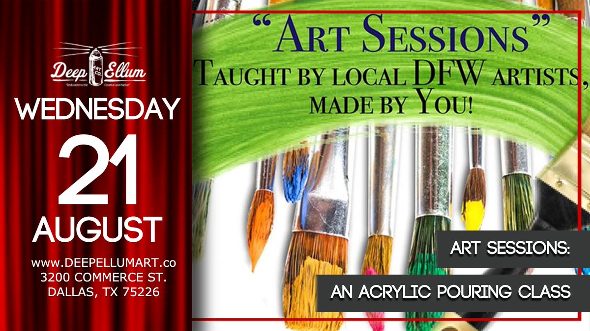 Wednesday, August 21st...

grab a drink, learn the technique of acrylic pouring and take home your masterpiece! 

Get your tickets today! #dfwartists #dfwartclasses #dallasartclasses #dallasdatenights