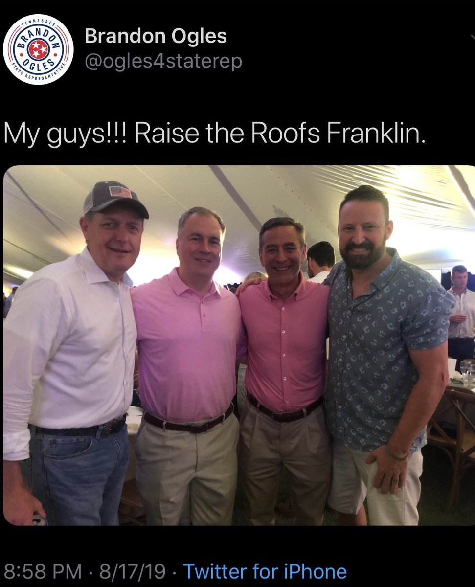 TheTNHoller's tweet photo. Good to see @ogles4staterep, early joking about kicking reporters out of public meetings on healthcare, could make it to a Franklin social event with his bros, @GlenCasada, @SenJohnson &amp; some other poor guy. #NoShowBO https://t.co/uwjcXzqnON