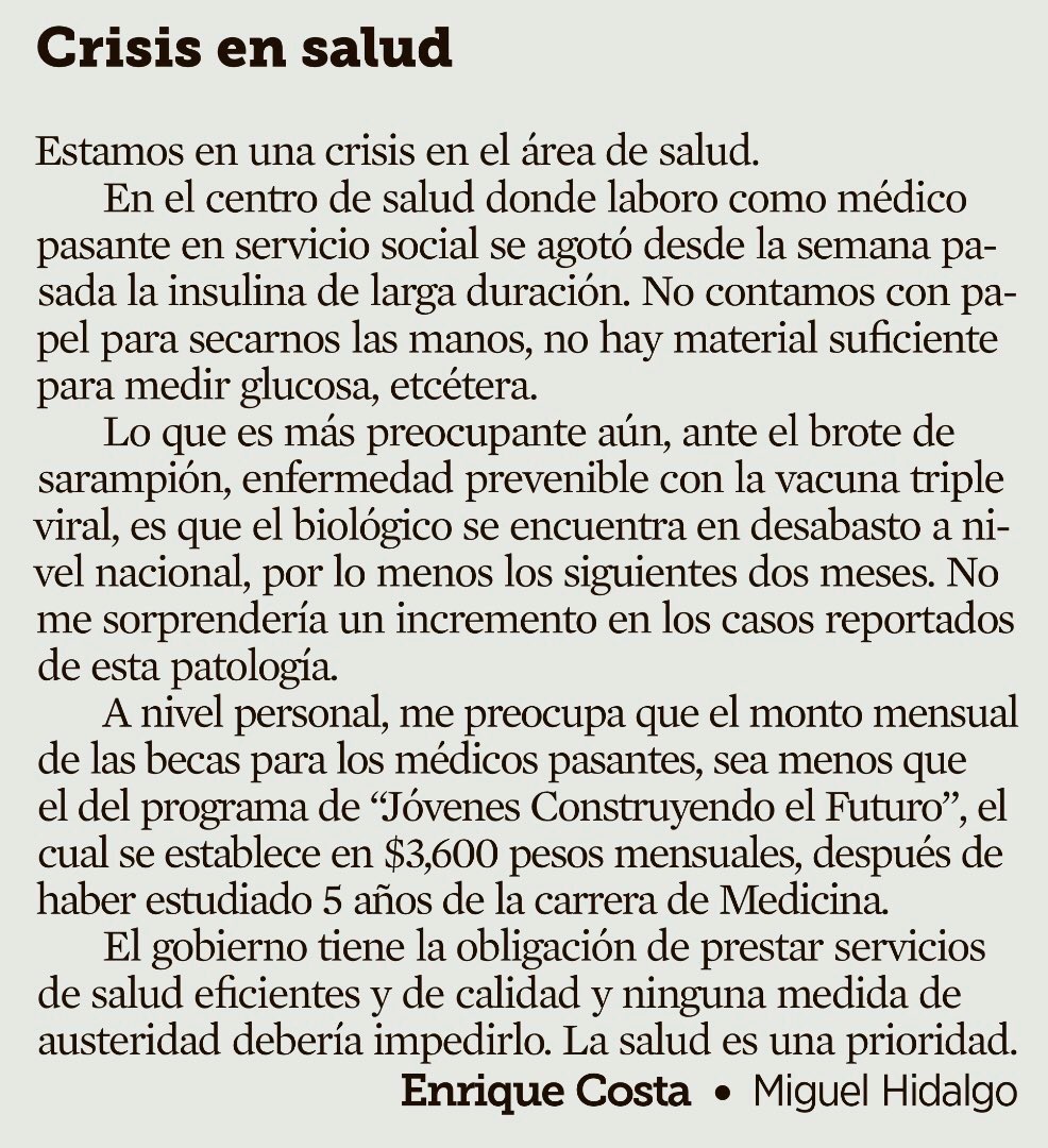 FelipeCalderon's tweet photo. A quien corresponda en el gobierno: Es importante leer esta carta de un joven médico pasante. ¡Seria crisis en salud! https://t.co/cephaG7iYf