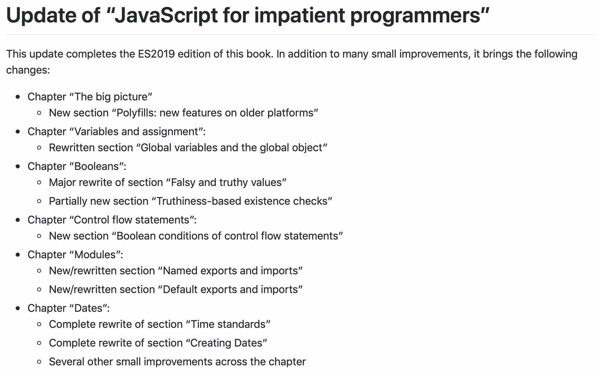 exploringjs's tweet image. Large update for “JavaScript for impatient programmers”. Free to read at the usual location: exploringjs.com/impatient-js/t…
Transcription of image: gist.github.com/rauschma/a6e81…