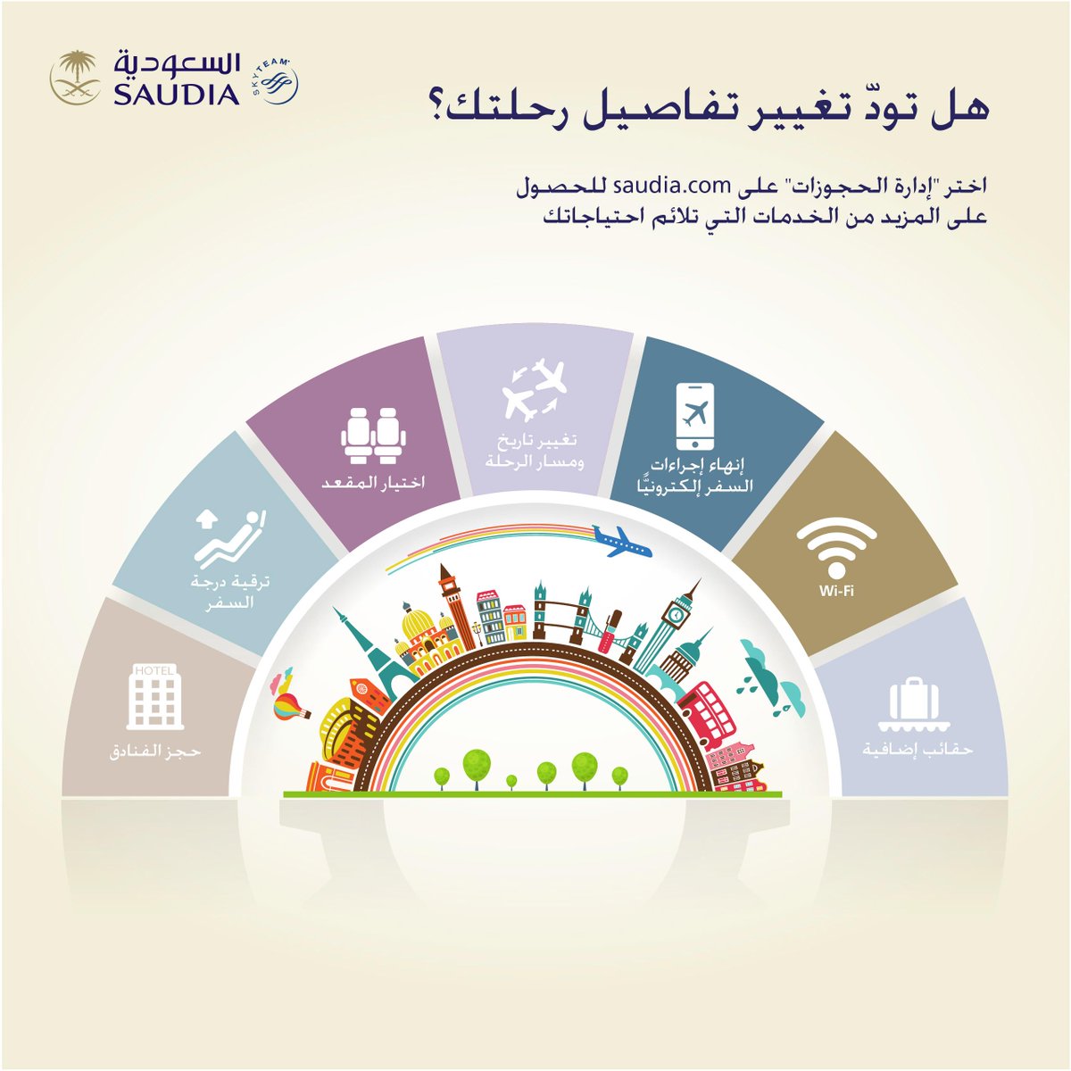 Saudi_Airlines's tweet photo. يمكنكم تعديل خيارات رحلتكم عبر "إدارة الحجوزات" على الموقع وبكل سهولة عند سفركم مع #الخطوط_السعودية

When you fly with #SAUDIA , you can edit and manage all your travel needs online with just a few clicks through “Manage Bookings” 

🔗 https://t.co/Qsy6k4npzD https://t.co/tUZ1g0lC3G