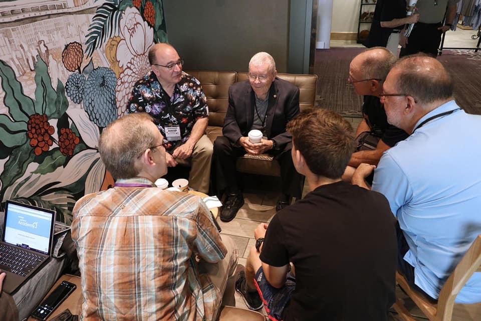Spacefest's tweet photo. Part of the magic of #Spacefest is its intimacy. Running into #Apollo13 #astronaut #FredHaise at the @Starbucks inside @JWStarrPass isn't a huge deal. ๐คทโโ๏ธ #NASA #Apollo #SpacefestX #Tucson #Arizona ๐ธ: Mark Usciak https://t.co/0i8zAEriud