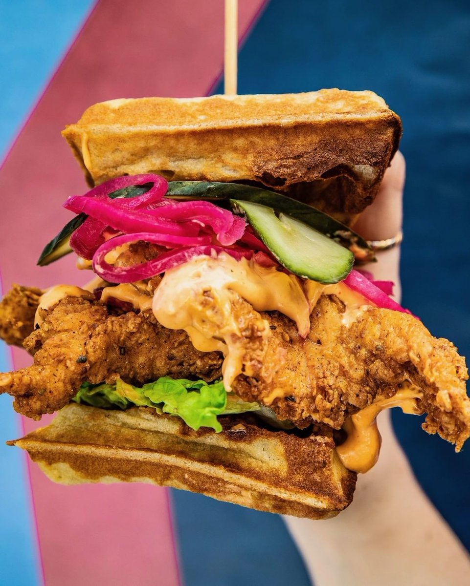 When somebody asks you to choose between a chicken burger or chicken and waffles...🙀⠀
⠀
Just run down to Absurd Bird and we'll sort you out with both 😎
