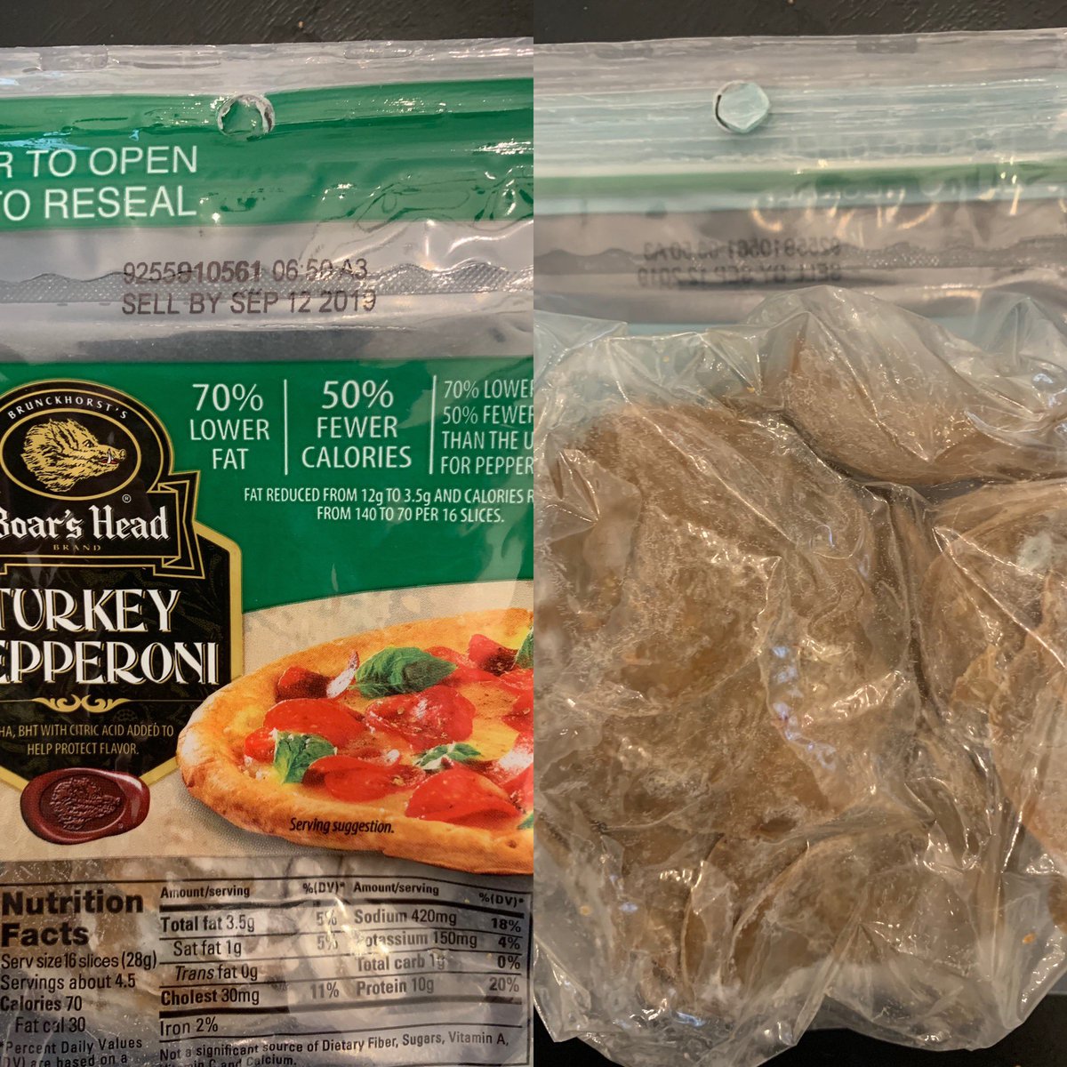 dpatt86's tweet photo. What’s up with two packages still sealed going bad well before the date? https://t.co/PAHs9p1CWb