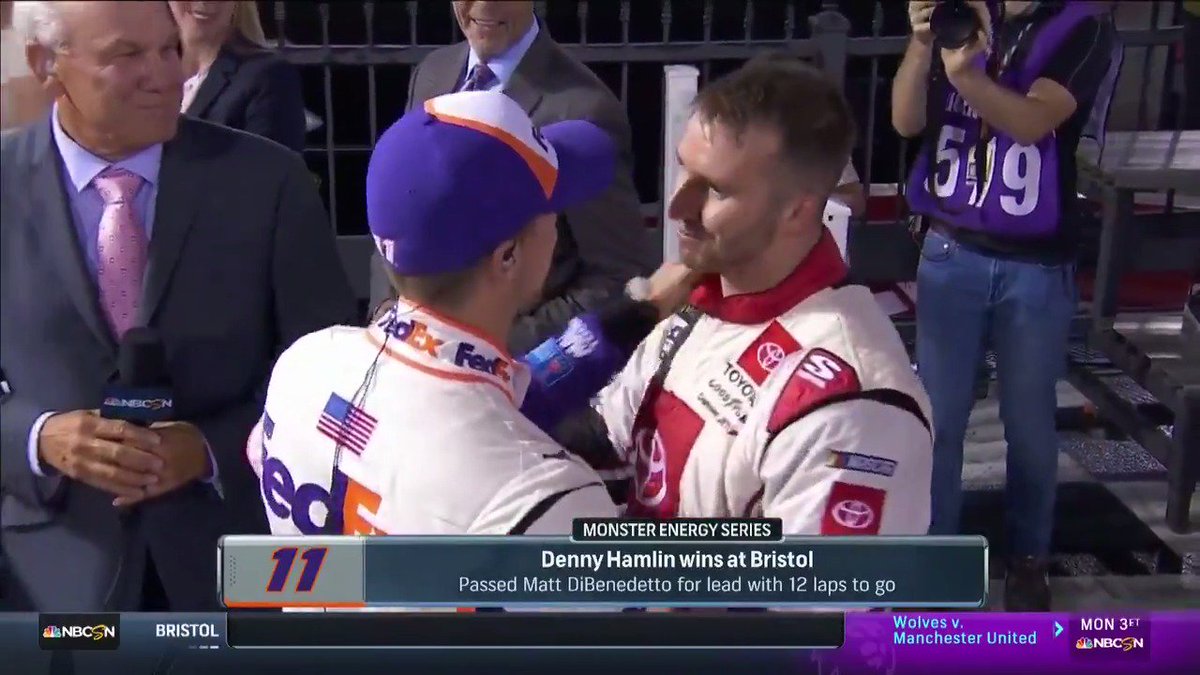 Friend of the @dpshow Denny Hamlin wins again!! Humble and gracious in victory, no reports of RBF. 
@dennyhamlin @PaulPabst 
#NASCAR #BristolMotorSpeedway #dpshowfamily 
https://t.co/iGPNHzT3YJ