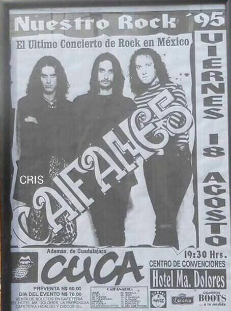 victorbandarock's tweet photo. #undíacomohoy  
El 18 de agosto de 1995, Caifanes dio el que se pensaba, sería su último concierto. Fue en el #HotelMaríaDolores de la ciudad de #SanLuisPotosí, donde se llevara a cabo uno de los eventos mas cruciales del Rock Mexicano. https://t.co/SuQdEE4rAi