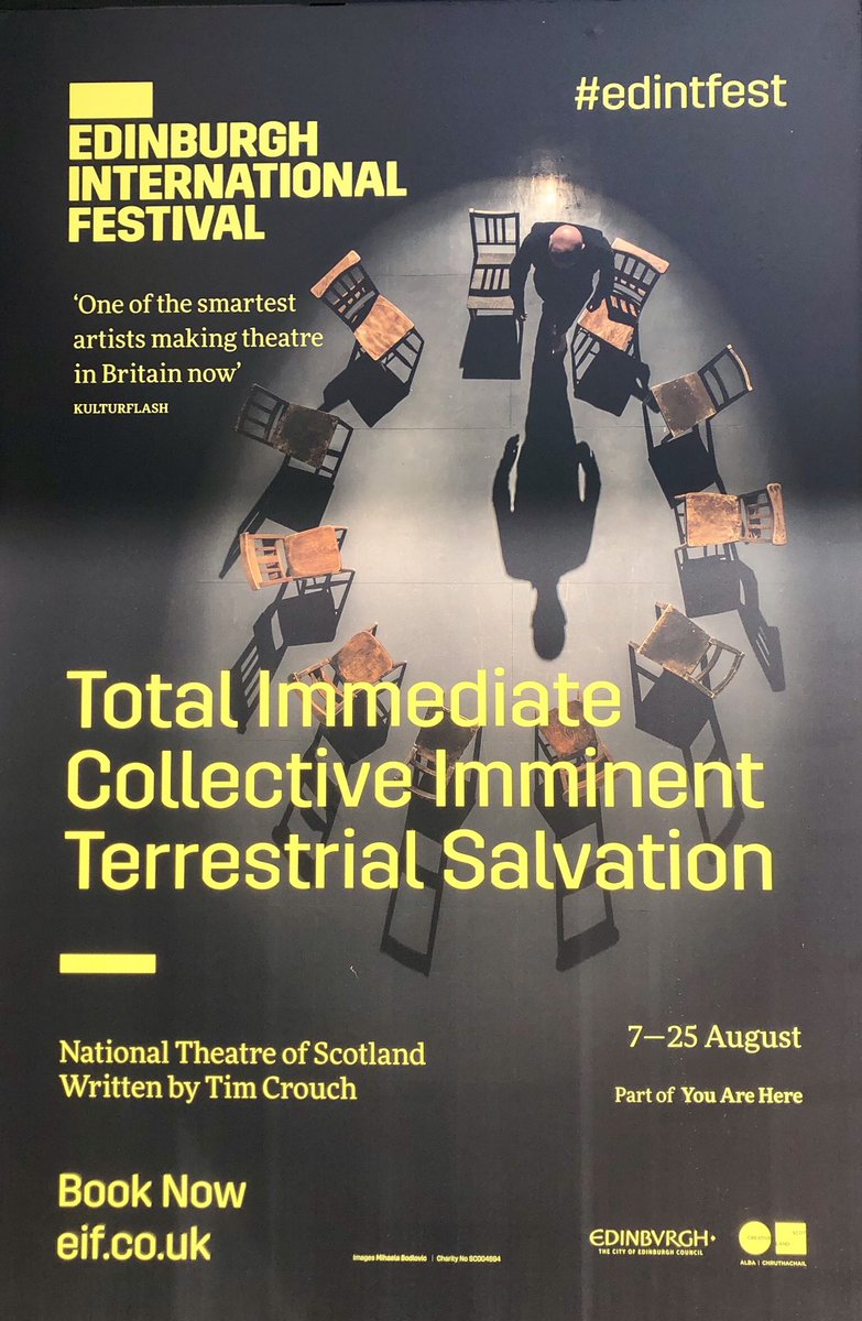 theatrehinton's tweet image. Lon/Edi19 Day13/Show32: Another astounding work from @timcrouch1964 @edintfest Don’t want to give it away. An incredible collective experience - the audience is integral, complicit, enabling. The end of the world (or not), manipulation, belief, our future. #HowManyShowsIn16Days?