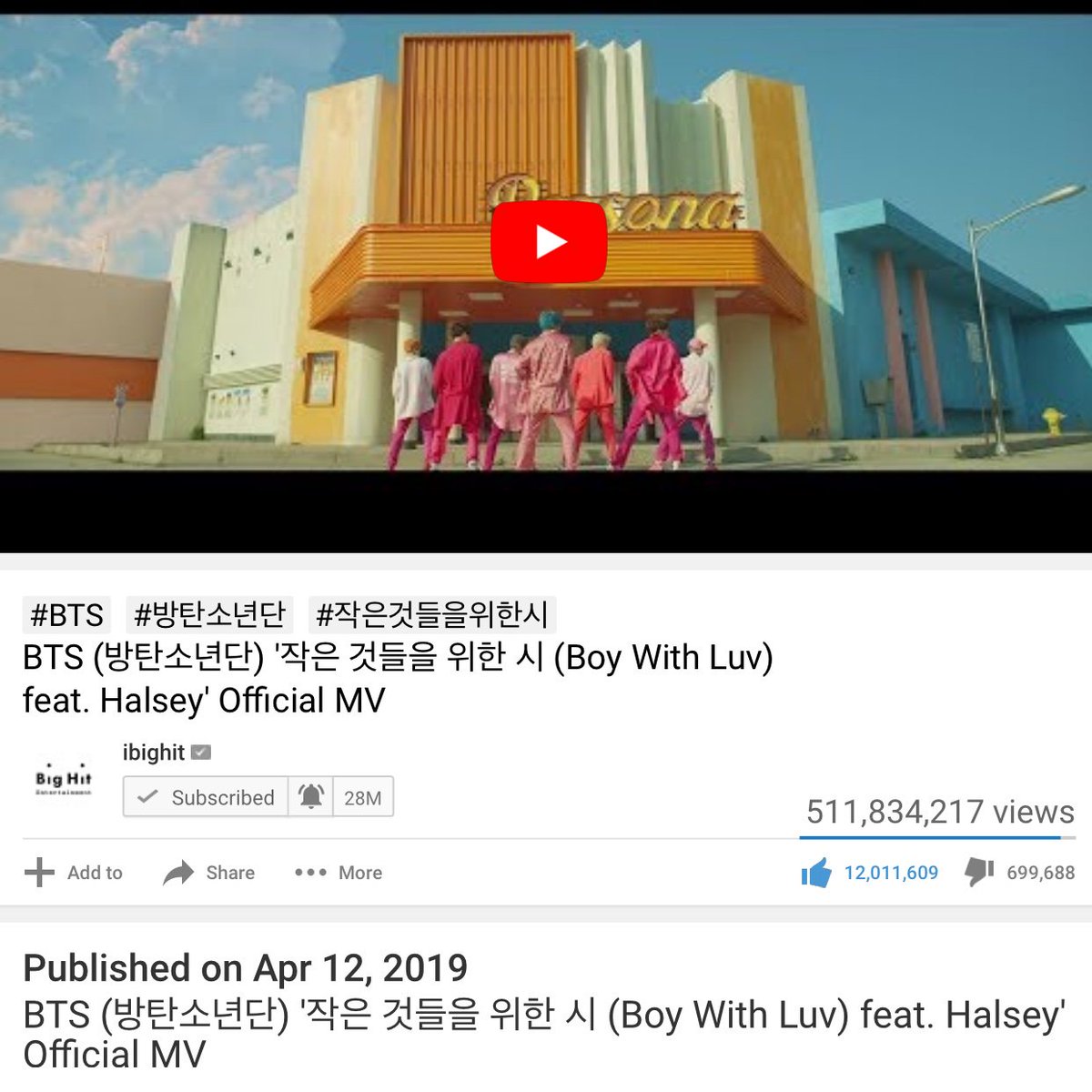 ᴮᴱbts Worldwide On Twitter New Record Bts Boy With Luv Becomes The First K Group Music Video To Surpass 12 Million Likes On Youtube It S Now 11 Most Liked Mv Of All Times - bts boy with luv roblox id code