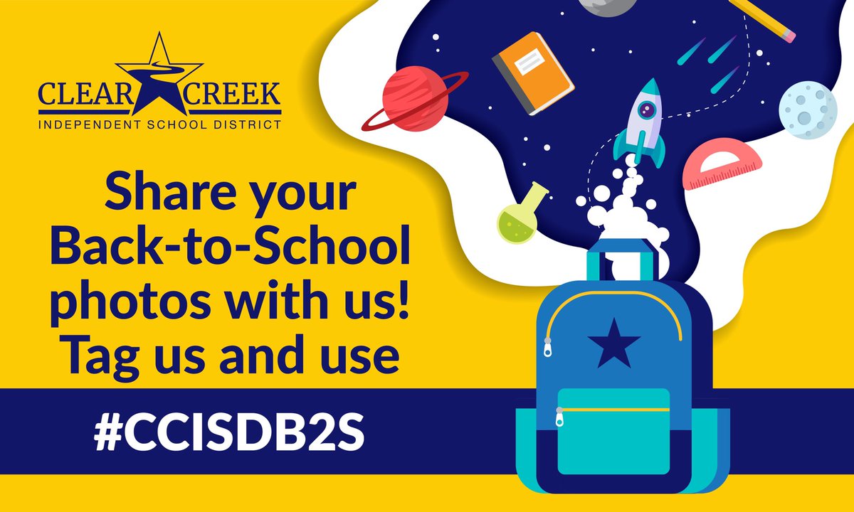 ClearCreekISD's tweet image. We are so excited to welcome back our more than 42,000 students tomorrow! Share your first day photos with us by tagging @ClearCreekISD and using the hashtag #CCISDB2S. We will be featuring them on our Facebook, Twitter and Instagram!