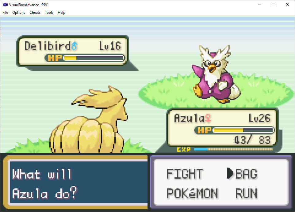 Fubuki990YT's tweet photo. So i was training up a little bit off stream for my Pokemon Fire Red #RandomizerNuzlock and ran into this Shiny Delibird! and according to Nuzlocke Rules Shinies are an exception so Meet "Clause" the shiny Delibird! https://t.co/q2glQeAFSt