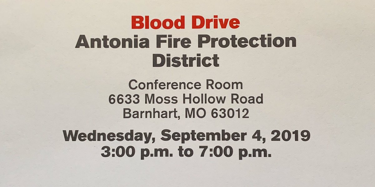 Please call 1-800-RED CROSS (1-800-733-2767) or visit RedCrossBlood.org and enter: AntoniaFPD to schedule an appointment.