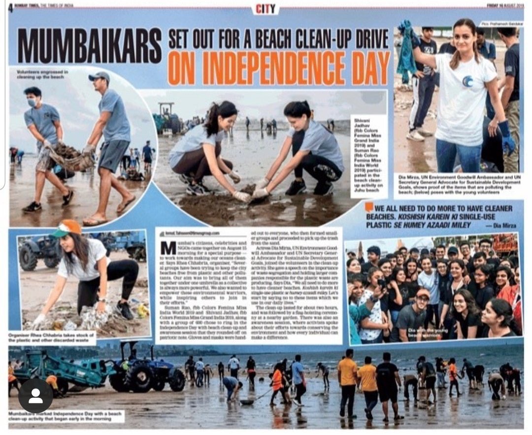 <a href="/IndiaOceans/">India For Its Oceans</a> some great coverage in the <a href="/bombaytimes/">BombayTimes</a> <a href="/TOIMumbai/">TOI Mumbai</a> for our beach clean up on Independence Day. 🔥💯🤘🏽👍🏽 <a href="/mindtemple3/">Chhabria-anjali</a>