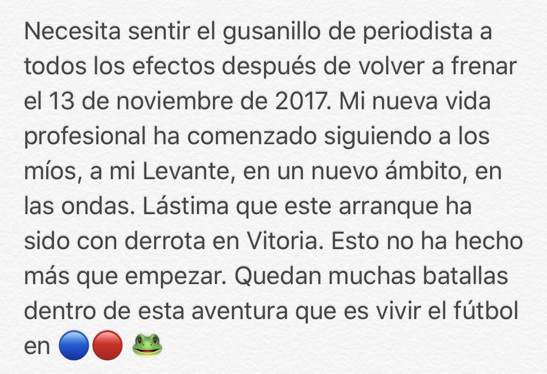 ismaelete's tweet photo. Que haya perdido el @LevanteUD siempre es duro, pero esta derrota en Vitoria ha tenido mucho significado porque ha supuesto #miregreso. Gracias @jordigimenez10, @Ismael_Ledesma y @CVRadio94_5 por sentirme tan cómodo en mi debut. El viernes más ante el equipo de un AMIGO 🔵🔴🐸 https://t.co/1LIBpRGLjr
