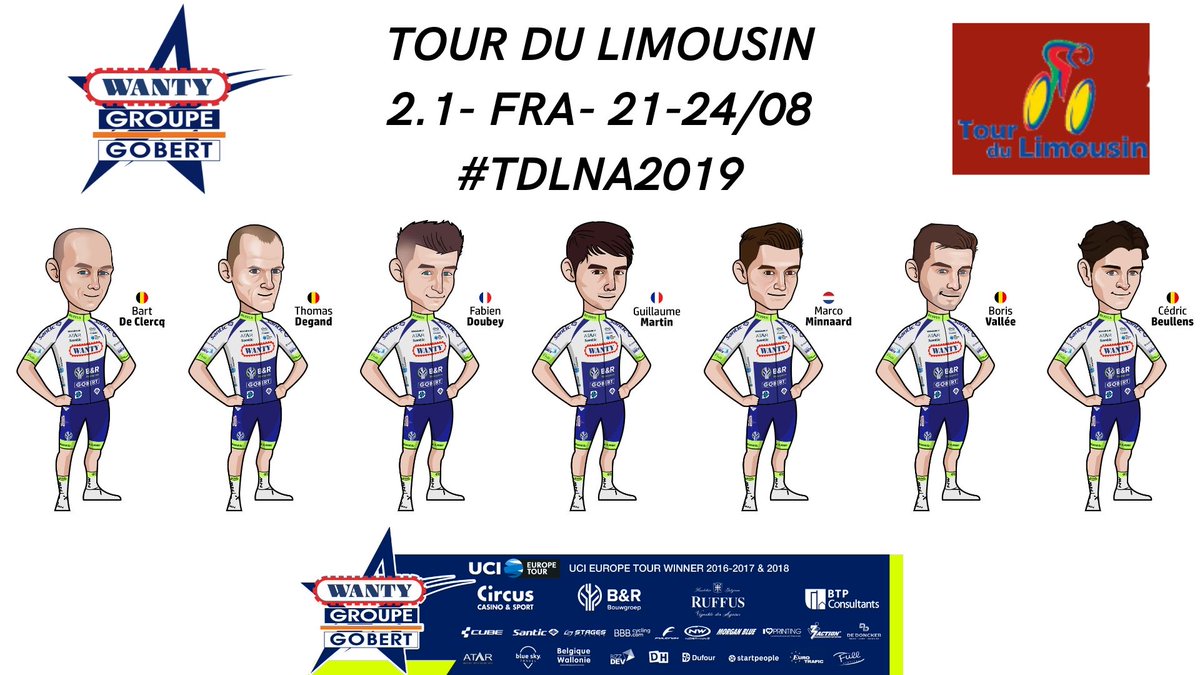 LottoWanty's tweet photo. Our trainee @Cedricbeullens will make his first appearance in the Wanty-Gobert colours @tourdulimousin . He will ride alongside:

🇧🇪 @Bartdc86 
🇧🇪 @Tom_degand 
🇫🇷 @FabienDoubey 
🇫🇷 @GuilmMartin 
🇳🇱 @marcominnaard 
🇧🇪 @BorisValle3 
🇧🇪 @Cedricbeullens 

#RideForAntoine #TDLNA2019 https://t.co/OLnEDbxDyN