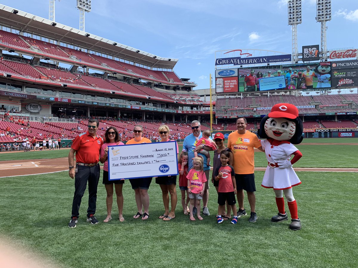 FreestoreFB's tweet photo. Thank you to @kroger &amp; @Reds for helping Strike Out Hunger! For every strikeout, you helped feed families in our community! #StrikeOutHunger https://t.co/zhz6LUlkVv