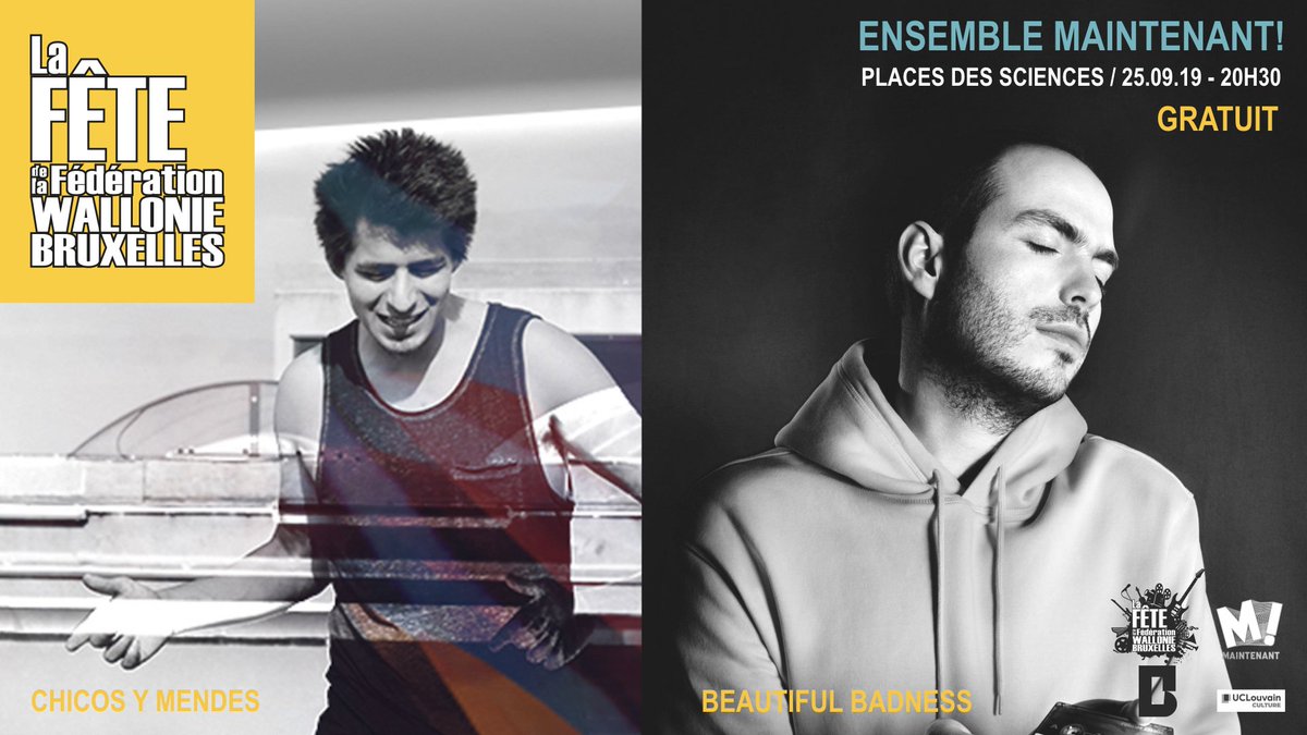 Un concert gratuit avec 2 musiciens fabuleux  Ensemble Maintenant! sur la place des sciences, grâce à la collaboration de <a href="/UCLCulture/">UCL Culture</a> <a href="/fermedubiereau/">La Ferme du Biéreau</a> <a href="/fest_maintenant/">Maintenant!</a> et La @FédérationWallonieBruxelles RDV le 25 spetembre à 21h30 
<a href="/chicosymendez/">Chicos y Mendez</a> <a href="/B_Badness/">BeautifulBadness</a> juste après Rob Hopkins