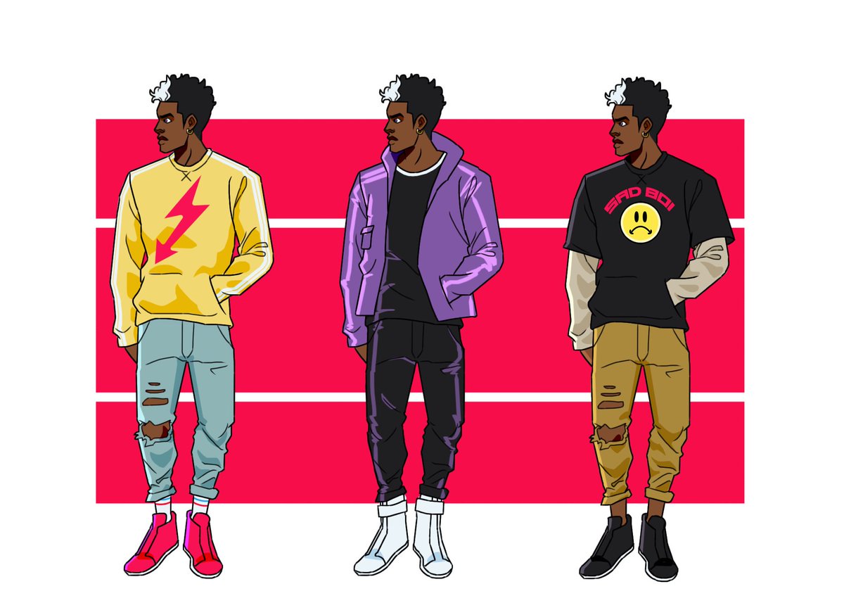 ZCherAime's tweet photo. I always forget to draw laces on the shoes 🤦🏾‍♂️ but the goal is to have characters change clothes throughout the series. Here are a few looks I did for Xerxes. #CapZ https://t.co/oqzARscEIJ