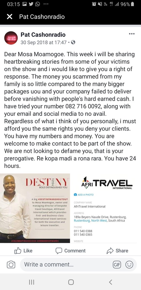 mtshuttlestours's tweet photo. @khayafm @metrofm @SAPoliceService @hawks @eNCA @SABCNewsOnline @TourismNW
My name is Musa Ramovha I need assistance to expose a long time scammer Mosa Edwin moamogoe and his friend mogomotsi mrlazy motsisi they are both from North west. My contact No : 0782745819 https://t.co/p6O1JebKDd