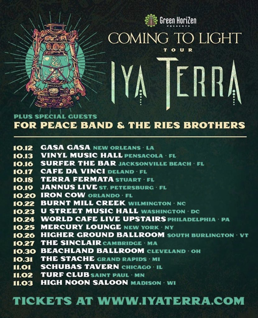 iyaterramusic's tweet photo. Tour is right around the corner and we’re beyond excited to play some new music for ya. Check the dates and get your tickets! Blessed to have heavy hitters @forpeaceguam and @riesbrothers comin along for the journey 🔥
#iyaterra #comingtolight #greenhorizen https://t.co/w8AJ2PYLfd
