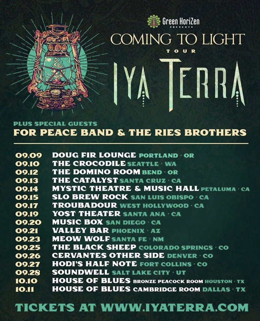 iyaterramusic's tweet photo. Tour is right around the corner and we’re beyond excited to play some new music for ya. Check the dates and get your tickets! Blessed to have heavy hitters @forpeaceguam and @riesbrothers comin along for the journey 🔥
#iyaterra #comingtolight #greenhorizen https://t.co/w8AJ2PYLfd