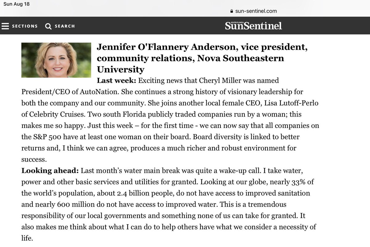 oflanneryj's tweet photo. Happy to share my #sunsentinel #sf100 column today.  Thanks for publishing this.  #water #drivepink https://t.co/fy8016xmjq