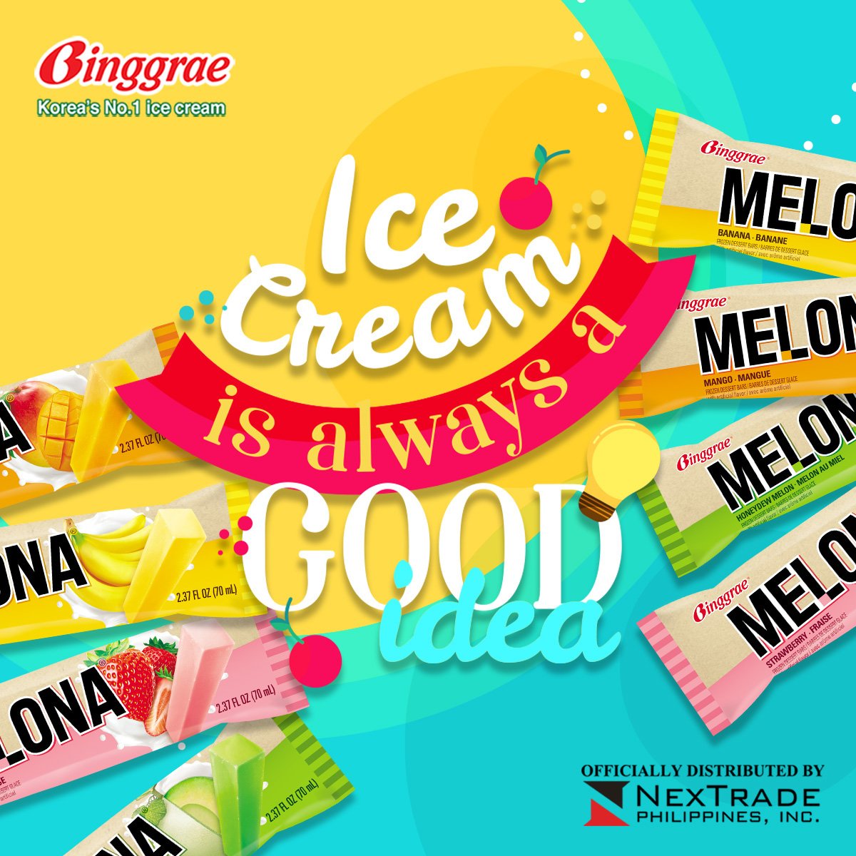 binggraeph's tweet photo. Treat yourself today!
Ice Cream π¦ is always a good idea π
Melona will make your day better π
#LifeIsBetterWithMelona
#BinggraePH
#NextradePH
#OfficiallyDistributedByNextradePH https://t.co/EbleduHObT