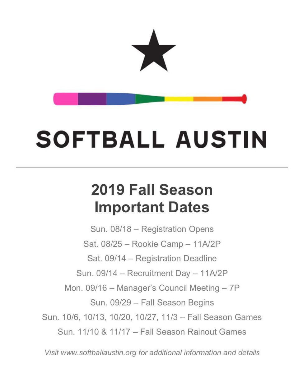 SoftballAustin's tweet photo. How have you spent your summer offseason? Ready for the fall season? Registration is now open for Fall 2019. See you on the fields! https://t.co/ju8OWC5MQq