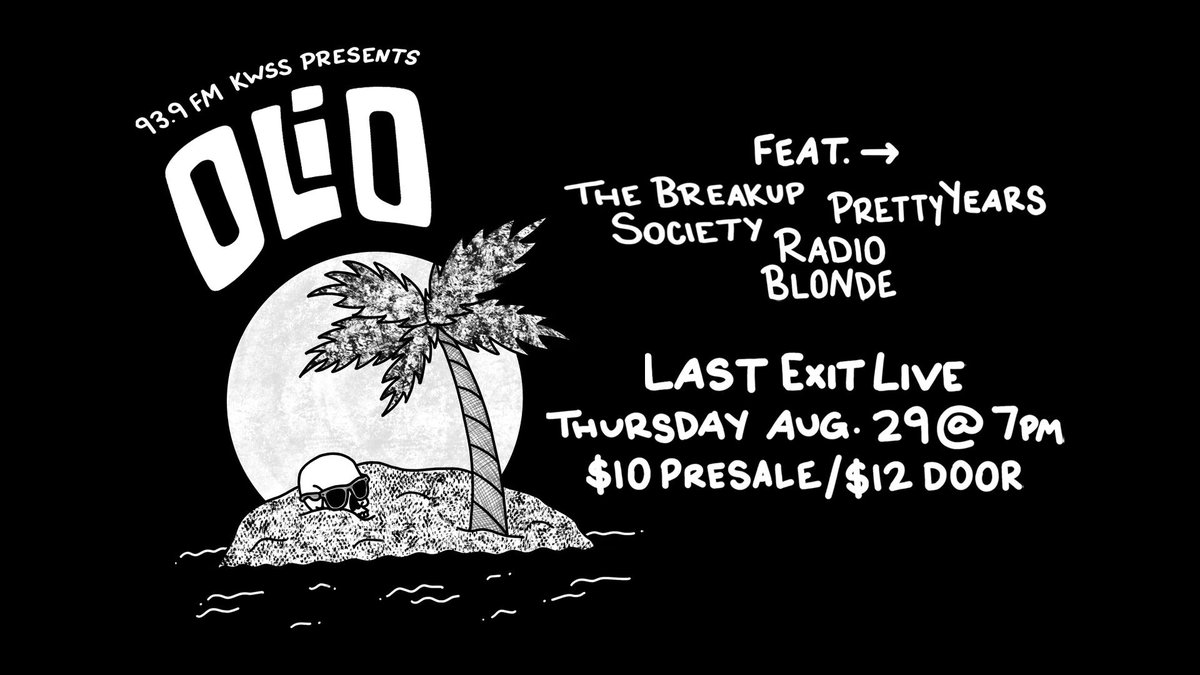 8020records's tweet photo. Only a week left until this banger of a show at #LastExitLive presented by @KWSS_Radio !! Come and hang with #BenAnderson 's new band #RadioBlonde, #PrettyYears, #TheBreakupSociety, and the one and only @oliomusic 🤟 https://t.co/EvCCxY6M91
